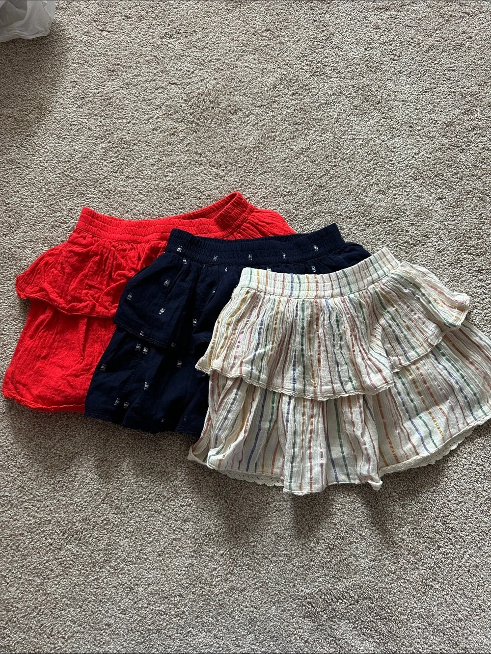 3 GAP Girls Tiered Skort Trio - Red, Navy & Rainbow Stripe Cream